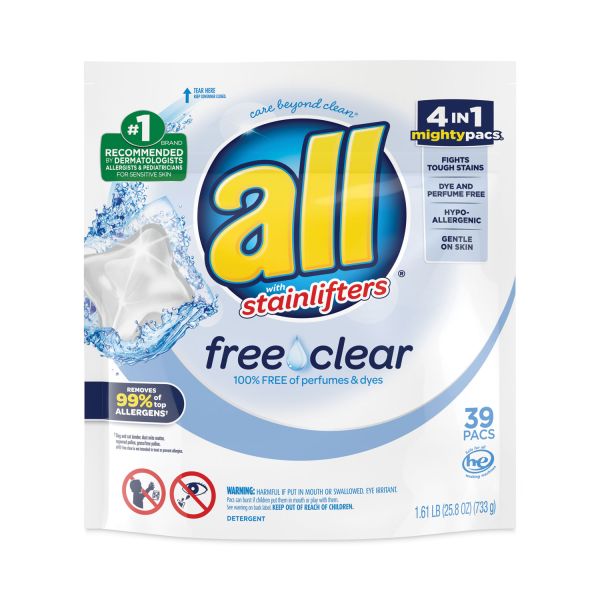 Mighty Pacs Free and Clear Super Concentrated Laundry Detergent, 39 Pacs/Pack, 6 Packs/Case