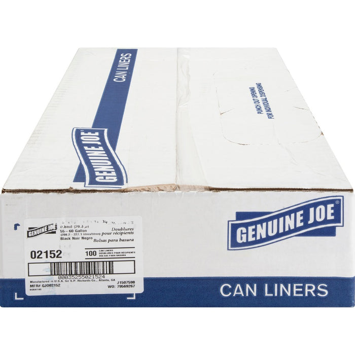 Genuine Joe Linear Low Density Can Liners Extra Large Size - 60 Gal Capacity - 38" Width X 58" Length - 0.80 Mil (20 Micron) Thickness - Low Density - Brown, Black - 100/Carton