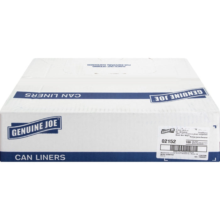 Genuine Joe Linear Low Density Can Liners Extra Large Size - 60 Gal Capacity - 38" Width X 58" Length - 0.80 Mil (20 Micron) Thickness - Low Density - Brown, Black - 100/Carton