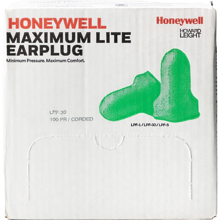 Howard Leight® by Honeywell MAXIMUM Lite Single-Use Earplugs, Corded, 30NRR, Green, 100 Pairs