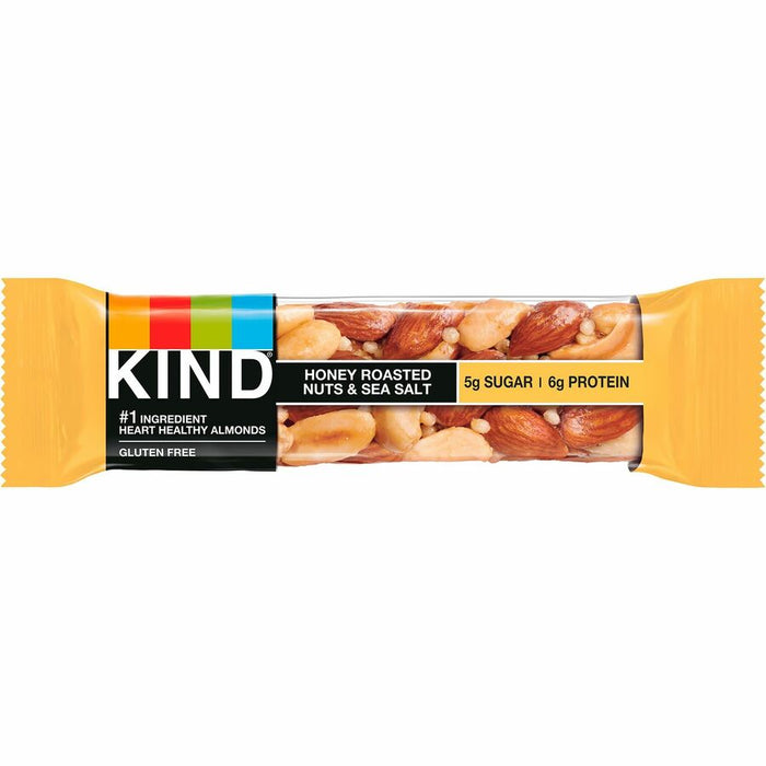 KIND Honey Roasted Nuts & Sea Salt Bars Trans Fat Free, High-Fiber, Low Sodium, Dairy-Free, Gluten-Free - Sea Salt, Honey Nut - 1.41 Oz - 12 / Box