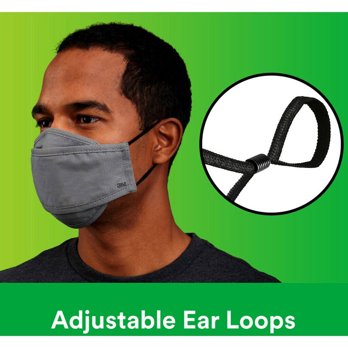 3M™Daily Face Masks Recommended For: Face, Indoor, Outdoor, Office, Transportation - Lightweight, Breathable, Adjustable, Elastic Loop, Nose Clip, Comfortable, Washable - Cotton, Fabric - Gray - 5 / Pack