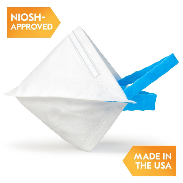 KleenGuard™N95 Pouch Respirator Recommended For: Face - Comfortable, Breathable, Adjustable Nose-Piece, Lightweight, Foldable, Head Strap, Particle Filtration Efficiency (PFE) - Regular Size - White, Blue - 12 / Carton