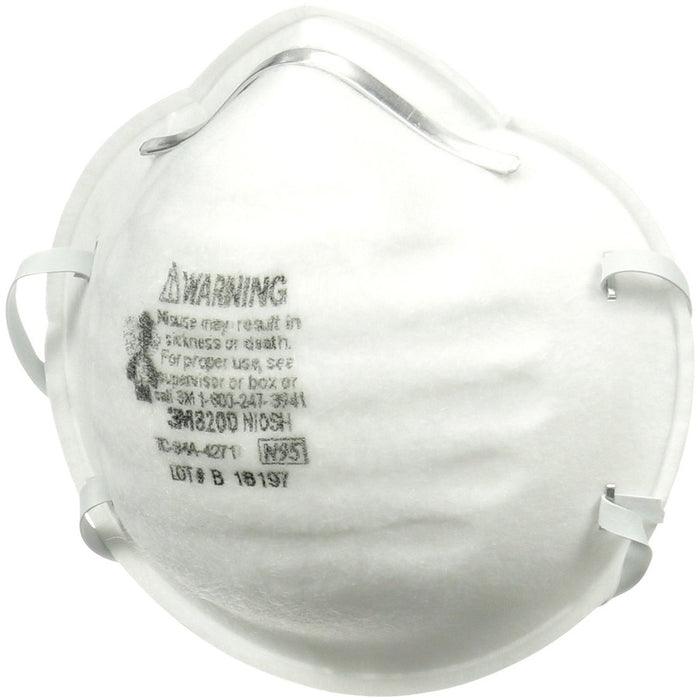 3M™N95 Particle Respirator 8200 Mask Disposable, Lightweight, Stretchable, Adjustable Nose Clip - Airborne Particle, Mold, Dust, Granular Pesticide, Allergen Protection - White - 2 / Pack