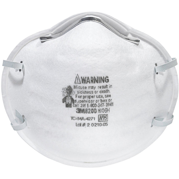 3M™N95 Particle Respirator 8200 Mask Disposable, Lightweight, Stretchable, Adjustable Nose Clip - Airborne Particle, Mold, Dust, Granular Pesticide, Allergen Protection - White - 2 / Pack