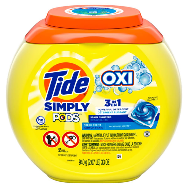 Tide Simply PODS + Oxi Liquid Laundry Detergent Pacs 30 Oz, Refreshing Breeze, Container Of 55 Pacs