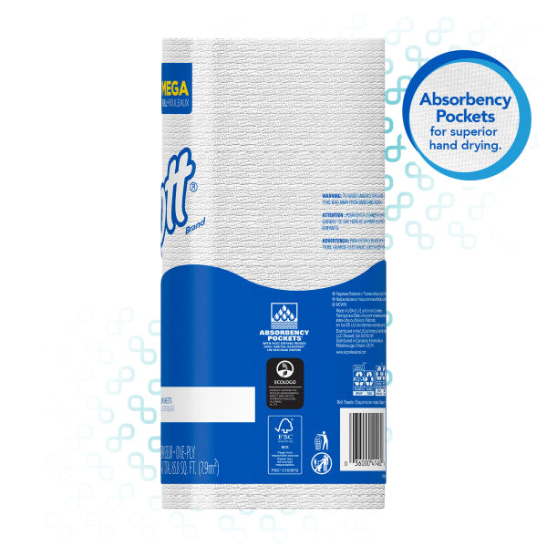 Scott® Kitchen Paper Towels with Fast-Drying Absorbency Pockets®, 1-Ply, 80% Recycled, 128 Sheets Per Roll, Pack Of 20 Perforated Standard Paper Towel Rolls