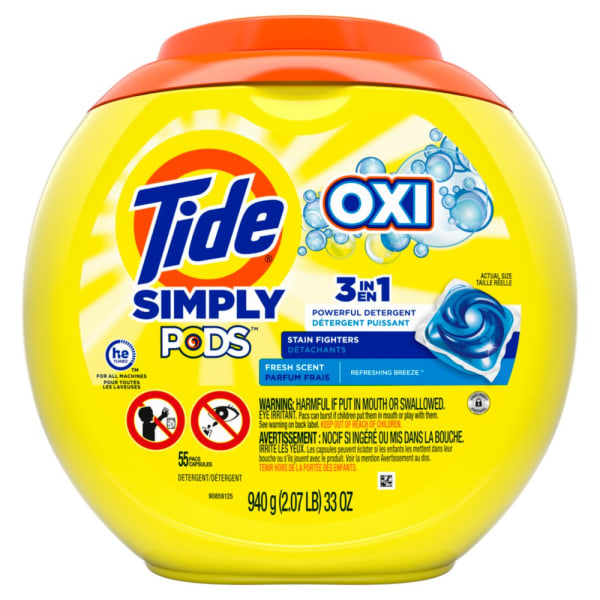 Tide Simply PODS + Oxi Liquid Laundry Detergent Pacs 30 Oz, Refreshing Breeze, Container Of 55 Pacs