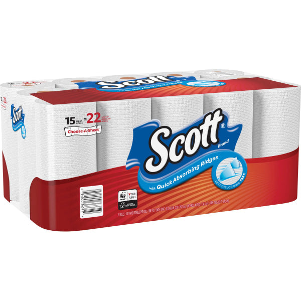 Scott® Select-A-Size® Mega 1-Ply Paper Towels, 102 Sheets Per Roll, Pack Of 15 Rolls