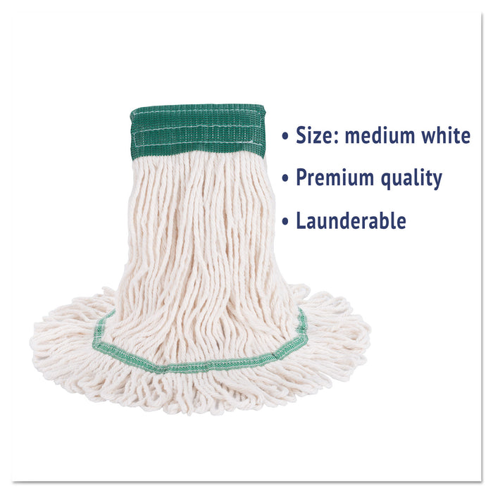 Boardwalk® Super Loop Wet Mop Head, Cotton/Synthetic Fiber, 5" Headband, Medium Size, White, 12/Carton