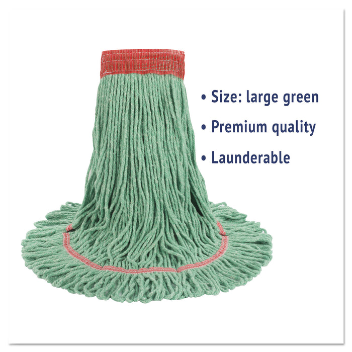 Boardwalk® Super Loop Wet Mop Head, Cotton/Synthetic Fiber, 5" Headband, Large Size, Green, 12/Carton