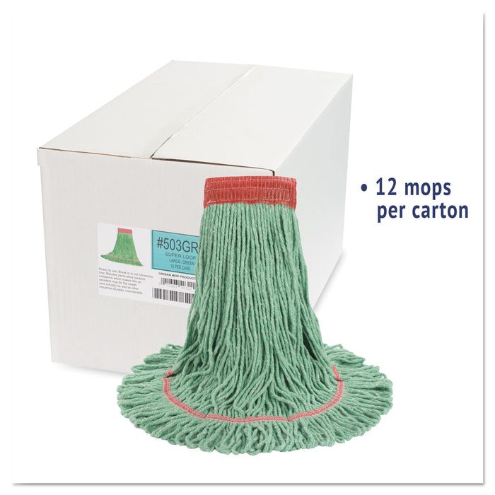 Boardwalk® Super Loop Wet Mop Head, Cotton/Synthetic Fiber, 5" Headband, Large Size, Green, 12/Carton