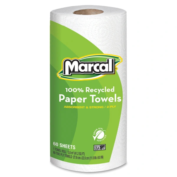 Marcal® Small Steps™ 1-Ply Paper Towels, 100% Recycled, 60 Sheets Per Roll, Pack Of 15 Rolls