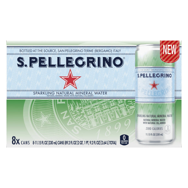 San Pellegrino Sparkling Natural Mineral Water, 11.15 Oz, Pack Of 8 Cans