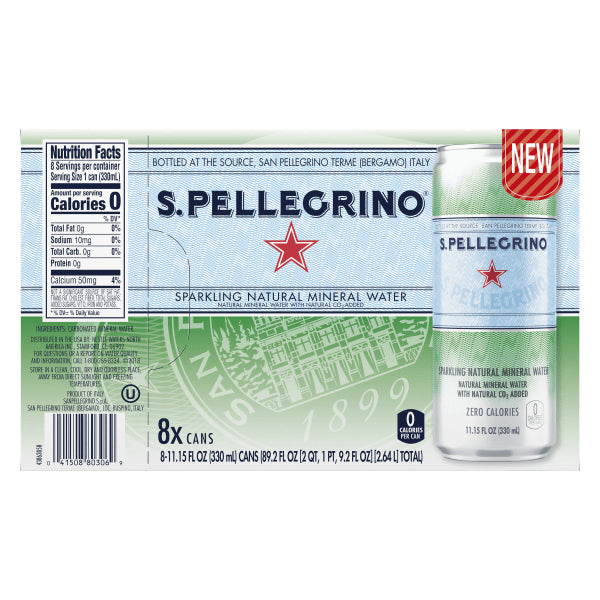 San Pellegrino Sparkling Natural Mineral Water, 11.15 Oz, Pack Of 8 Cans