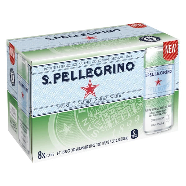 San Pellegrino Sparkling Natural Mineral Water, 11.15 Oz, Pack Of 8 Cans