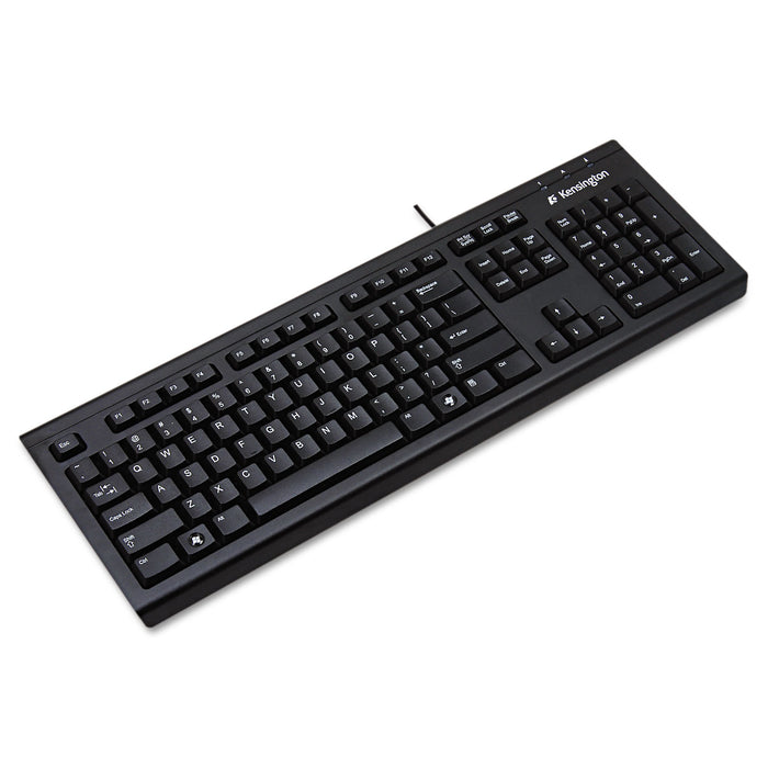 Kensington® Keyboard for Life Slim Spill-Safe Keyboard, 104 Keys, Black