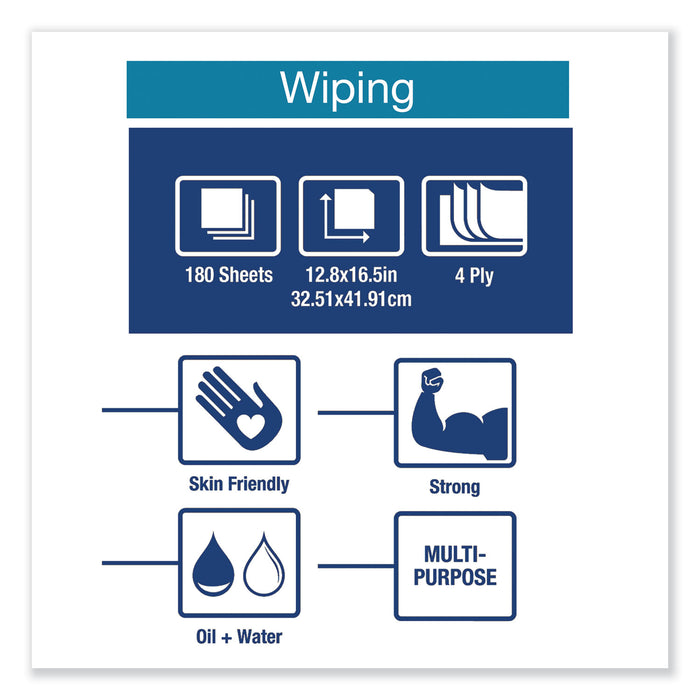 Tork® Industrial Paper Wiper, 4-Ply, 12.8 x 16.5, Unscented, Blue, 180/Carton