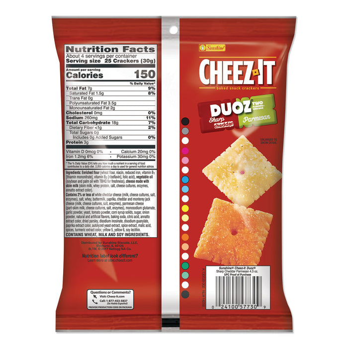 Sunshine® Cheez-it Duoz Crackers, Sharp Cheddar and Parmesan, 4.3 oz Bag, 6/Pack