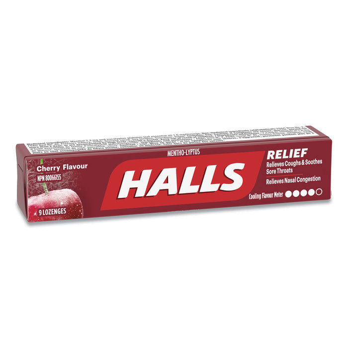 HALLS Mentho-Lyptus Cough and Sore Throat Lozenges, Cherry, 9/Pack, 20 Packs/Box