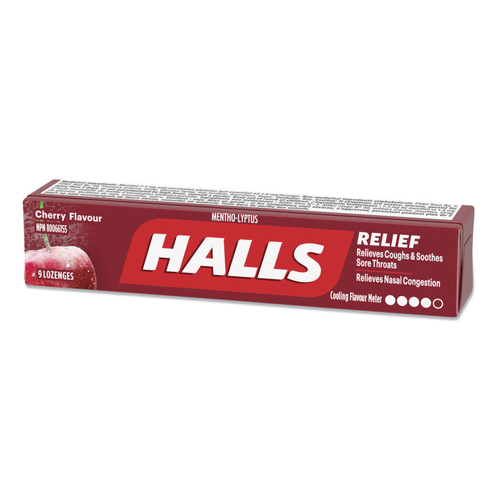 HALLS Mentho-Lyptus Cough and Sore Throat Lozenges, Cherry, 9/Pack, 20 Packs/Box