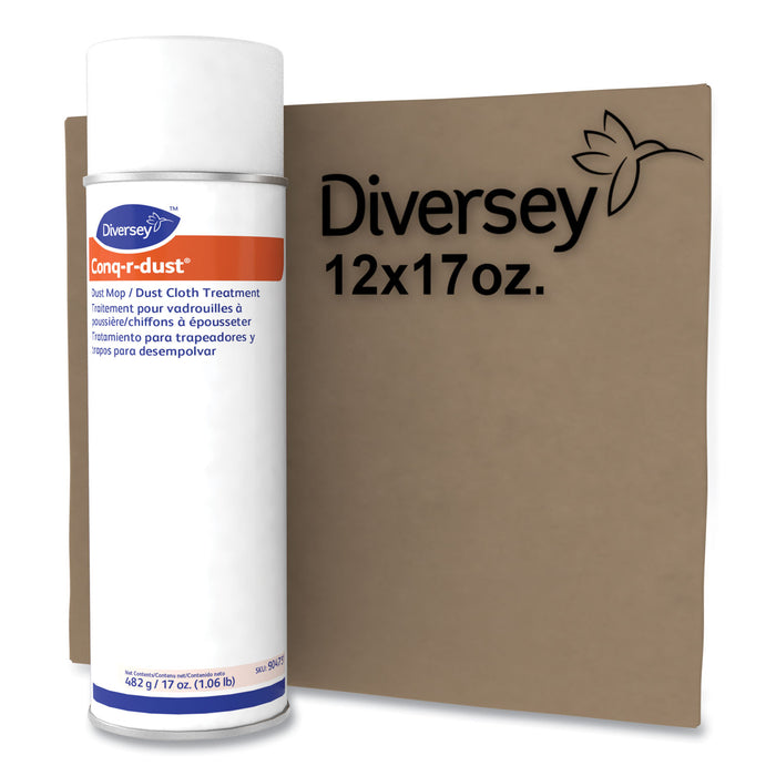 Diversey Conq-r-Dust Dust Mop/Dust Cloth Treatment, Amine Scent, 17 oz Aerosol Spray, 12/Carton