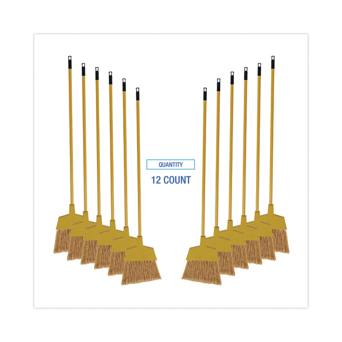 Corn Fiber Angled-Head Lobby Brooms, 55" Handle, Yellow, 12/Carton