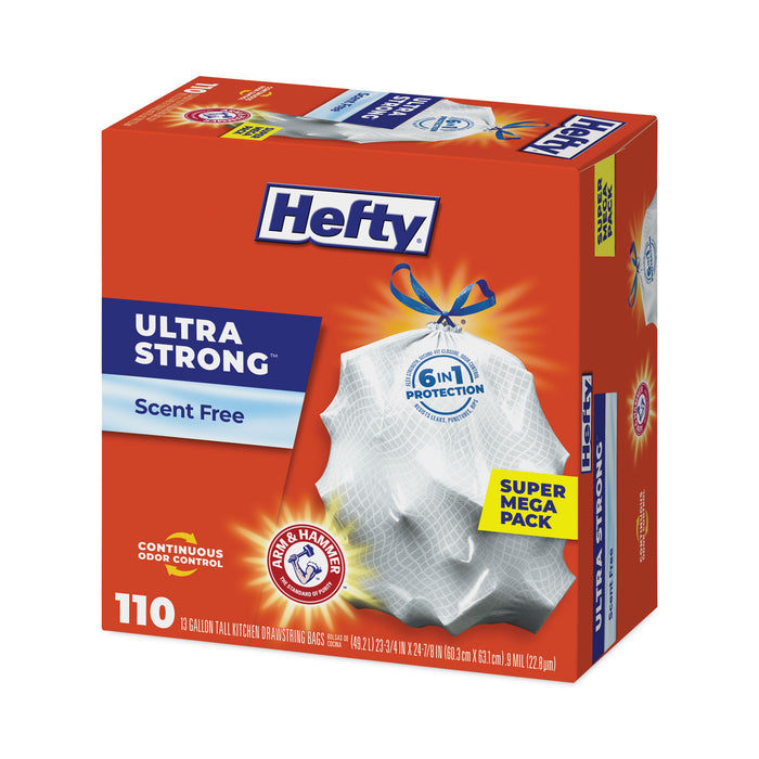 Hefty® Ultra Strong Tall Kitchen and Trash Bags, 13 gal, 0.9 mil, 23.75" x 24.88", White, 110 Bags/Box, 3 Boxes/Carton