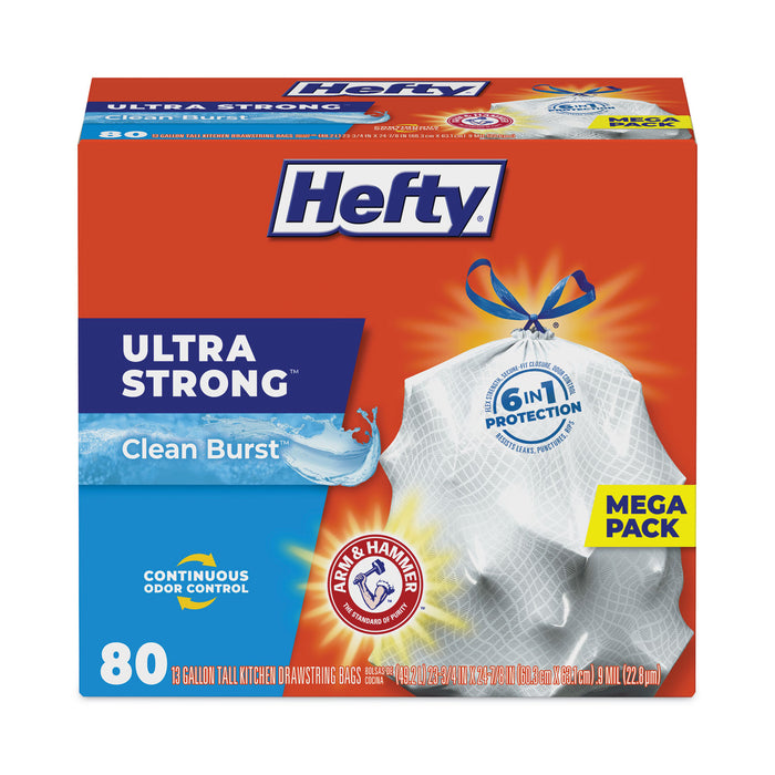 Hefty® Ultra Strong Scented Tall White Kitchen Bags, 13 gal, 0.9 mil, 24.75" x 24.88", White, 80 Bags/Box, 3 Boxes/Carton