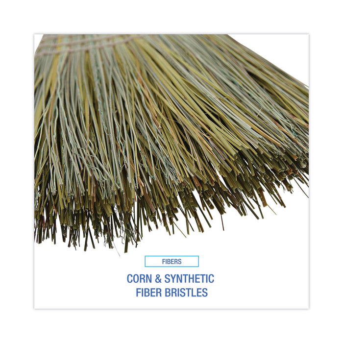 Corn/Fiber Brooms, Corn/Synthetic Fiber Bristles, 60" Overall Length, Gray/Natural, 6/Carton