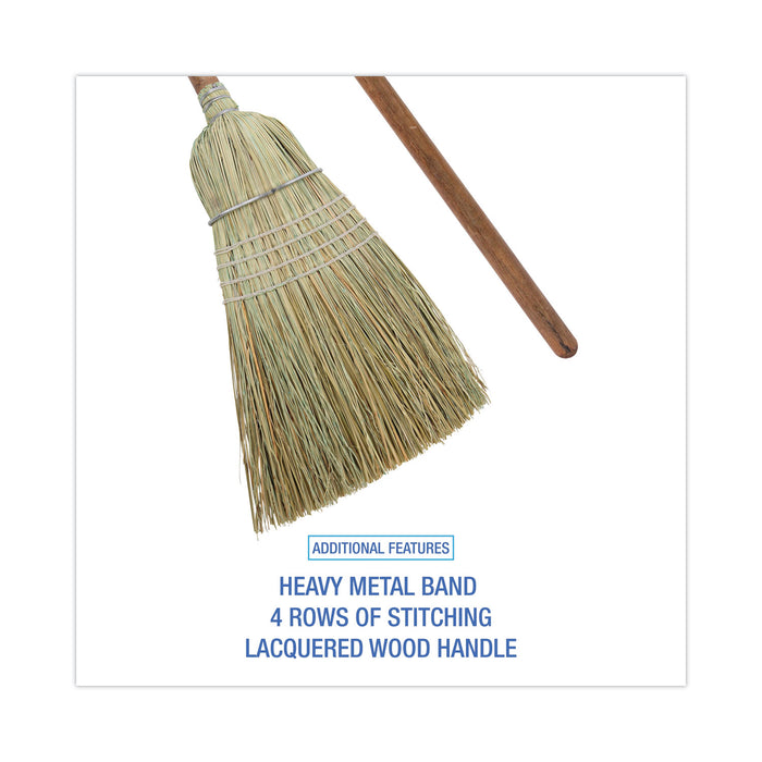 Corn/Fiber Brooms, Corn/Synthetic Fiber Bristles, 60" Overall Length, Gray/Natural, 6/Carton