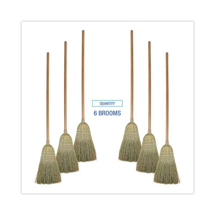 100% Corn Brooms, 60" Overall Length, Natural, 6/Carton