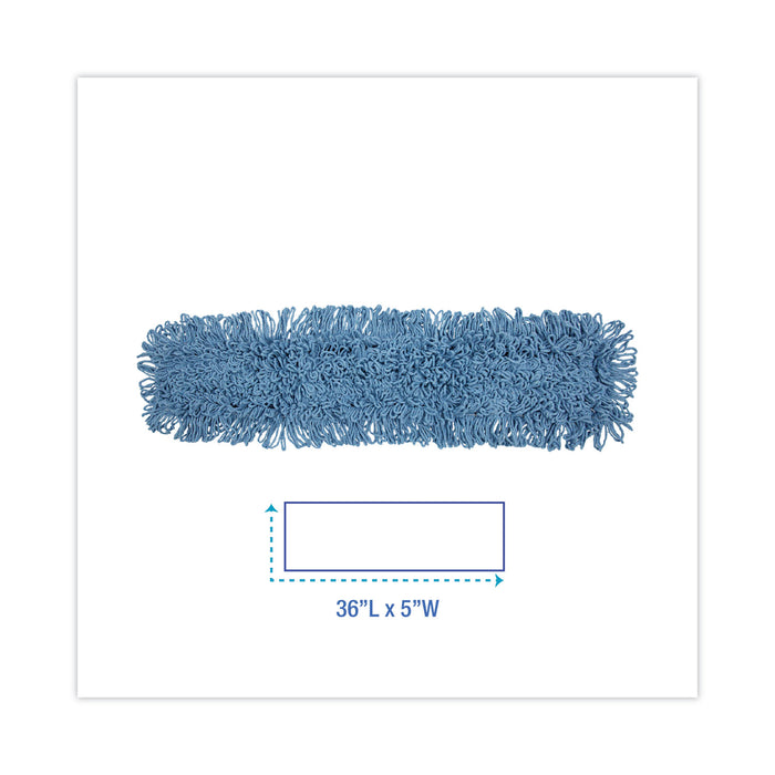 Dust Mop Head, Cotton/Synthetic Blend, 36 x 5, Looped-End, Blue