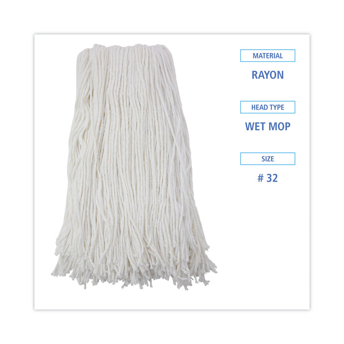 Boardwalk® Cut-End Wet Mop Head, Rayon, No. 32, White, 12/Carton