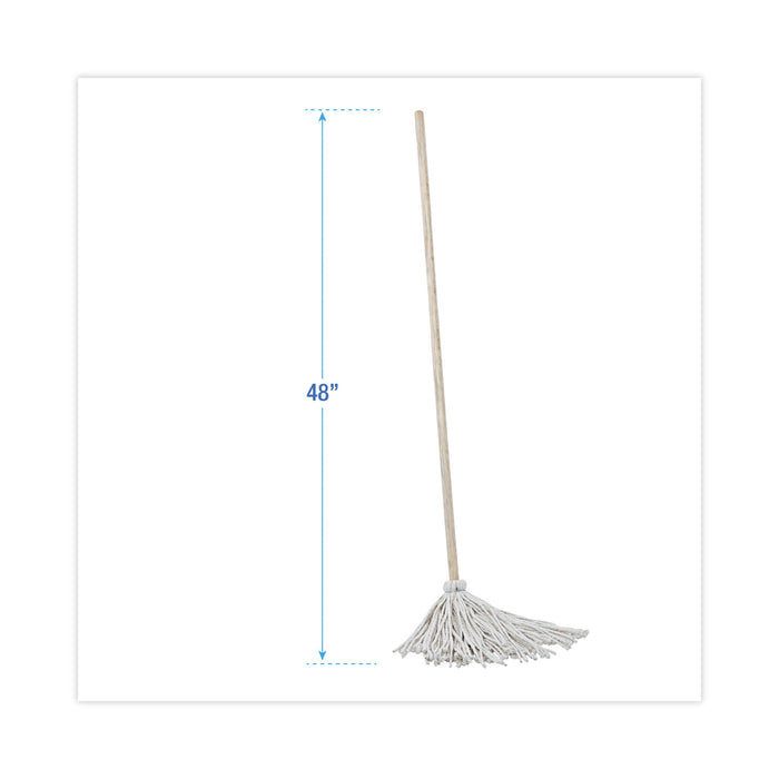 Boardwalk® Handle/Deck Mops, #16 White Rayon Head, 48" Natural Wood Handle