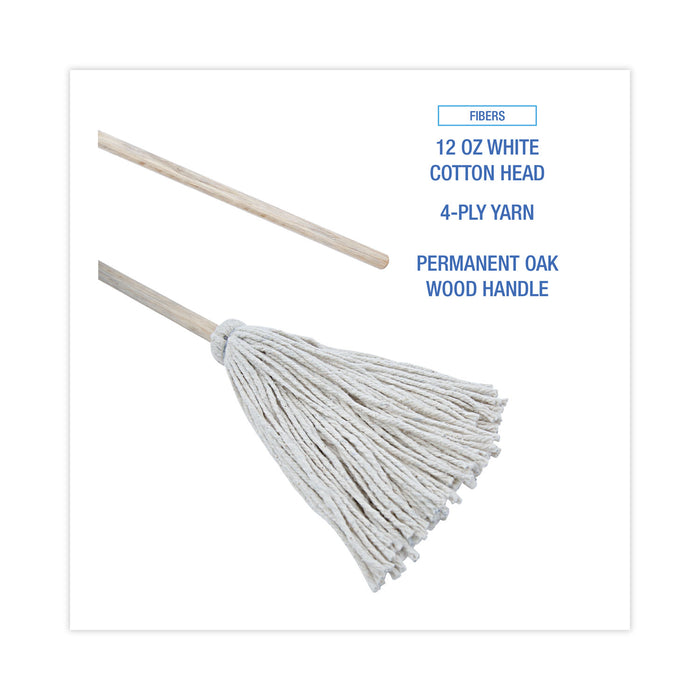 Boardwalk® Handle/Deck Mops, #16 White Rayon Head, 48" Natural Wood Handle