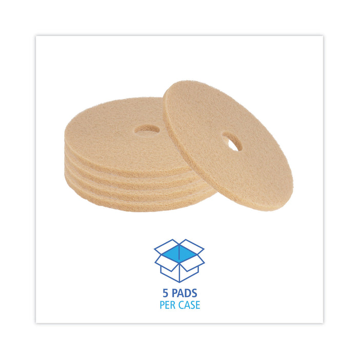 Burnishing Floor Pads, 20" Diameter, Tan, 5/Carton