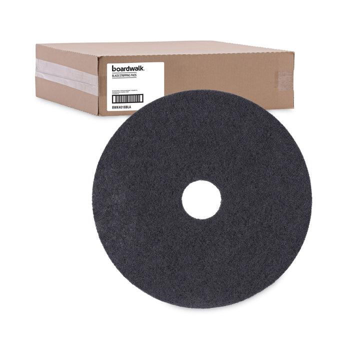 Boardwalk® Stripping Floor Pads, 18" Diameter, Black, 5/Carton