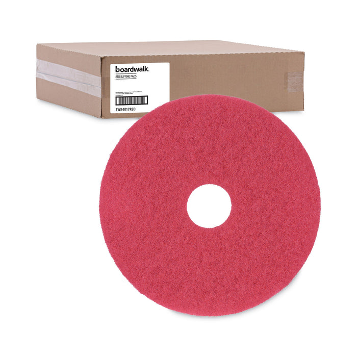 Buffing Floor Pads, 17" Diameter, Red, 5/Carton