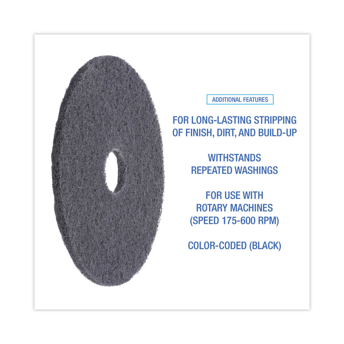 Boardwalk® High Performance Stripping Floor Pads, 17" Diameter, Black, 5/Carton