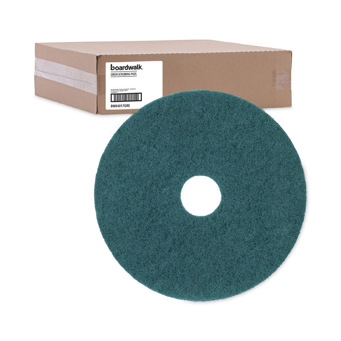 Boardwalk® Heavy-Duty Scrubbing Floor Pads, 17" Diameter, Green, 5/Carton