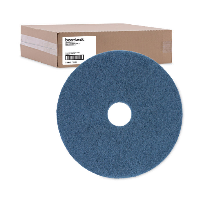 Boardwalk® Scrubbing Floor Pads, 17" Diameter, Blue, 5/Carton