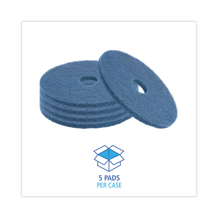 Boardwalk® Scrubbing Floor Pads, 17" Diameter, Blue, 5/Carton