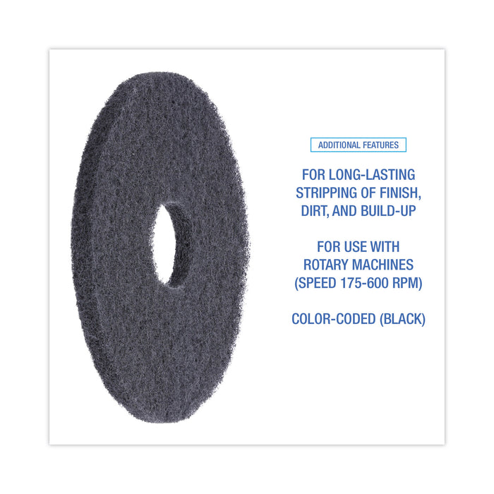 Boardwalk® Stripping Floor Pads, 18" Diameter, Black, 5/Carton