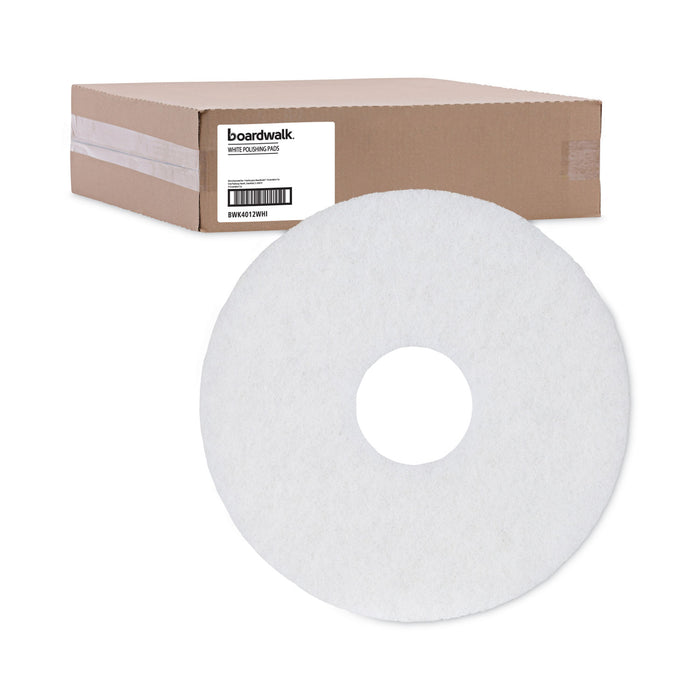 Polishing Floor Pads, 12" Diameter, White, 5/Carton