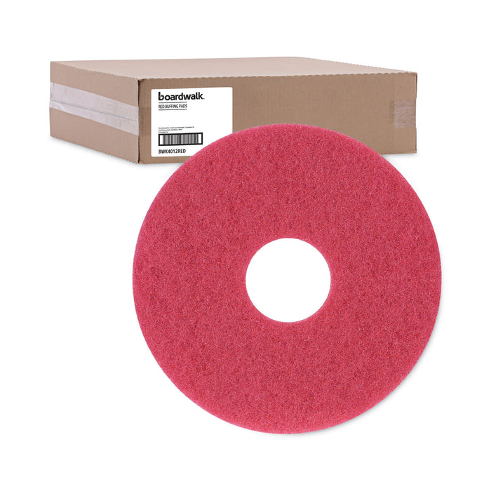 Buffing Floor Pads, 12" Diameter, Red, 5/Carton