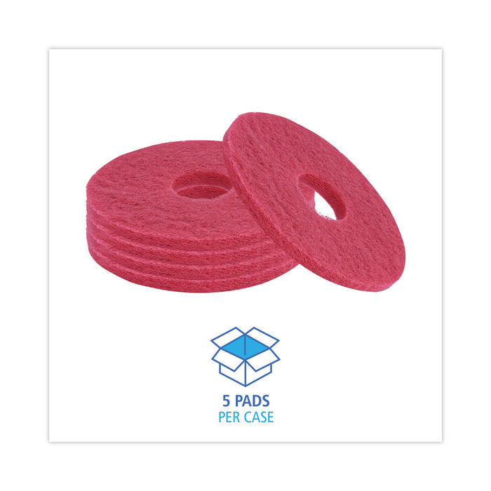 Buffing Floor Pads, 12" Diameter, Red, 5/Carton