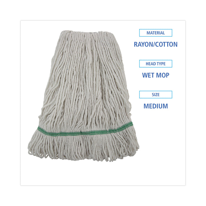 Boardwalk® Mop Head, Premium Standard Head, Cotton/Rayon Fiber, Medium, White