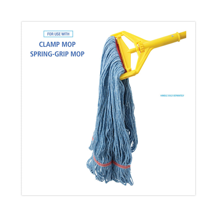 Boardwalk® Super Loop Wet Mop Head, Cotton/Synthetic Fiber, 1" Headband, Large Size, Blue, 12/Carton