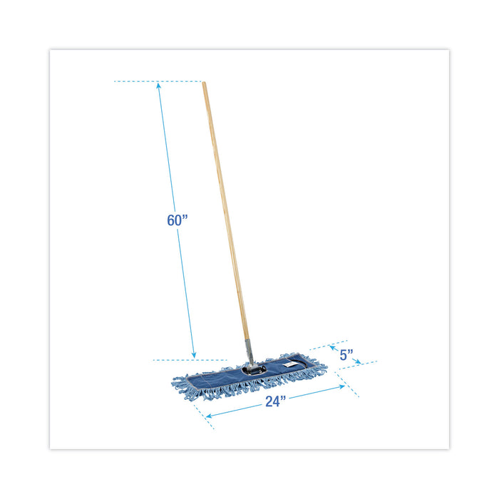 Boardwalk® Dry Mopping Kit, 24 x 5 Blue Synthetic Head, 60" Natural Wood/Metal Handle